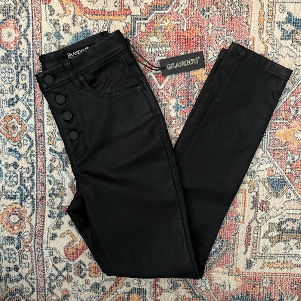 Blank NYC High Rise Black Leather Jeans